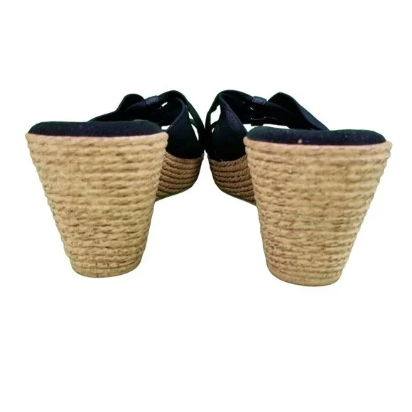 ✅Womens 8M Italian Shoemakers Sandals Wedge Heel Slip On Black Made in Italy - Picture 6 of 16